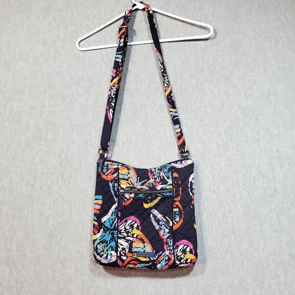 Vera Bradley Crossbody Bag Womens Black Quilted Butterfly Flutter Shoulder Strap